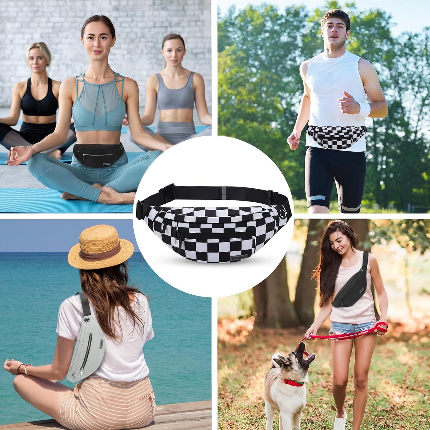 MAXTOP Large Crossbody Fanny Pack - 4-Zipper Pockets for Sports, Travel & Casual Use | Hands-Free Waist Bag for All Phones