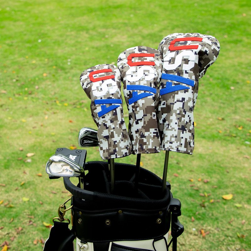 Golf Club Head Covers, Camouflage USA Design Golf Driver Covers, Fairway Wood and Hybrid Head Covers with Interchangeable Tags, Durable Canvas Material Golf Club Covers (Hybrid)