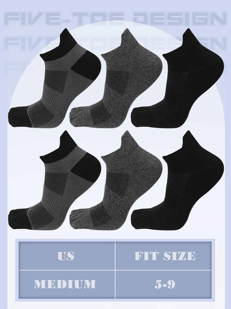 Fourluoo 6 Pairs Women Men Ankle Toe Socks Cotton Warm Crew Toe Separator Socks for Athletic Running (5-9, Five-toe, Black, Light Gray, dark Gray)