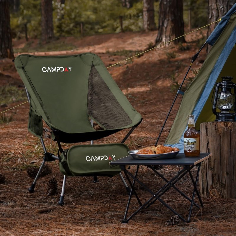 Campday Camping Chair Portable Hiking Ultralight Backpacking Small Lightweight Folding Chair for Outdoor Camp Hunting Beach Picnic Concert, Supports 330lbs (Black,1PCS)