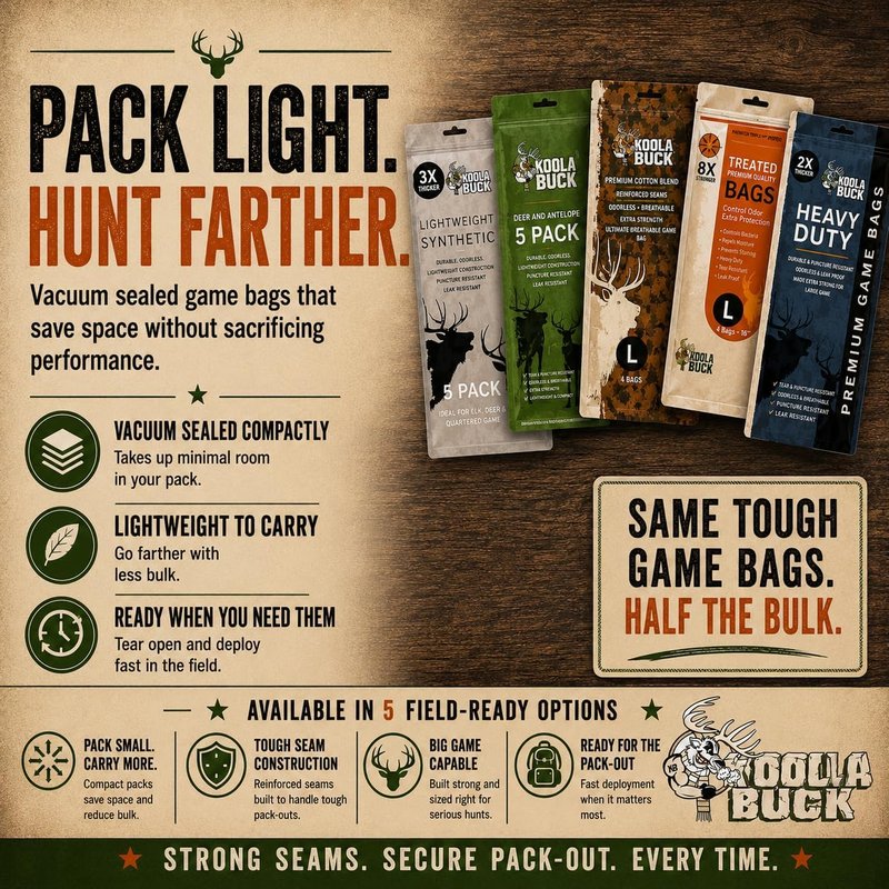 Koola Buck Heavy Duty Game Bags - Premium Reusable Breathable Meat Bags for Hunting | Deer & Elk Quarter + Full Body Bag Options