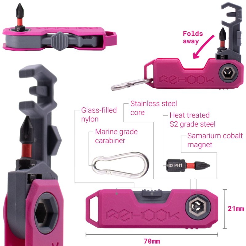 Rehook Mini - Get Your Chain Back on Your Bike - Perfect Stocking Filler for Cyclist - Pink (Pink/Grey / PH1)