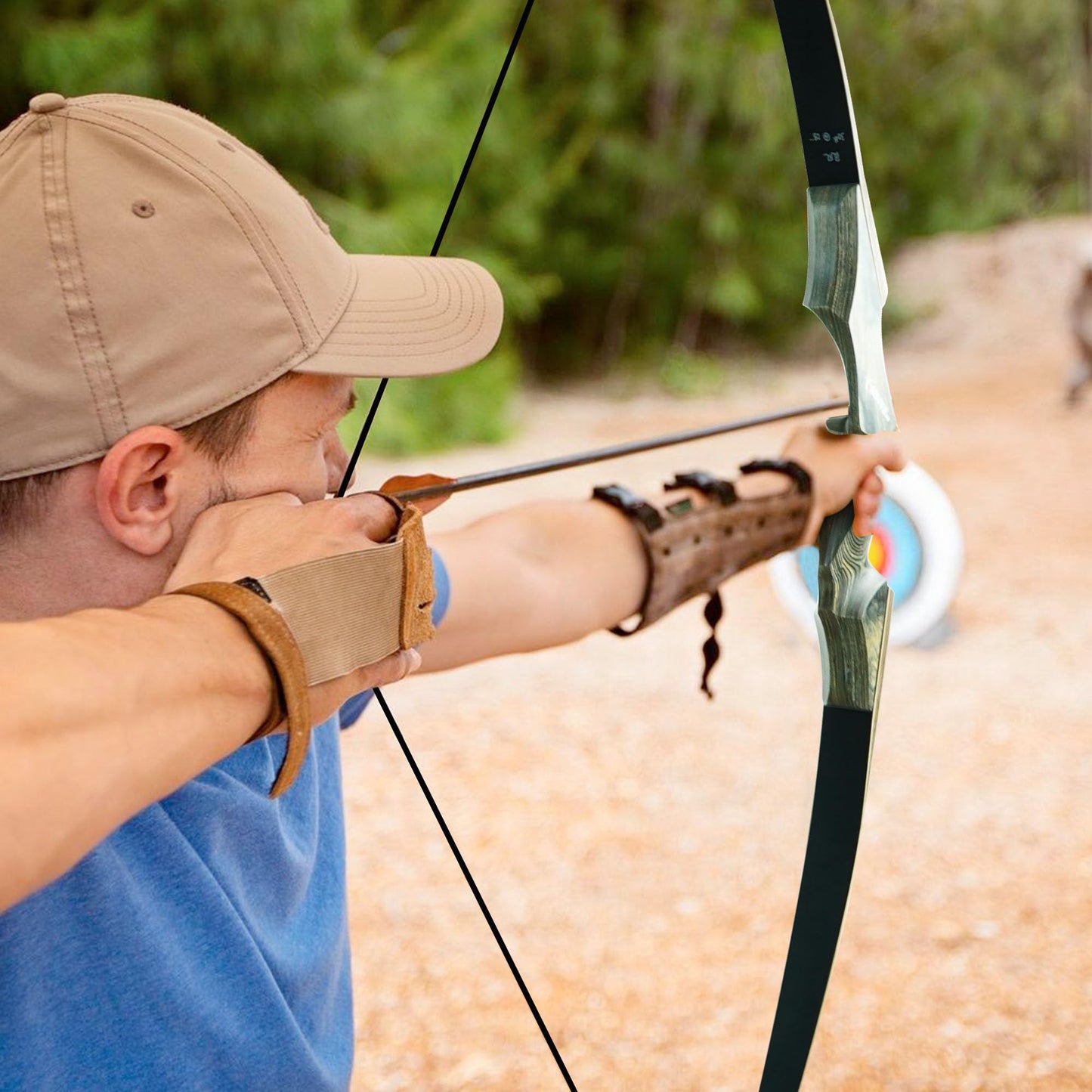 Black Hunter Takedown Longbow, GLURAK 60" Wooden Archery Bow Hunting Bow - Right Hand Long Bows for Beginner Training Practice, 25lb