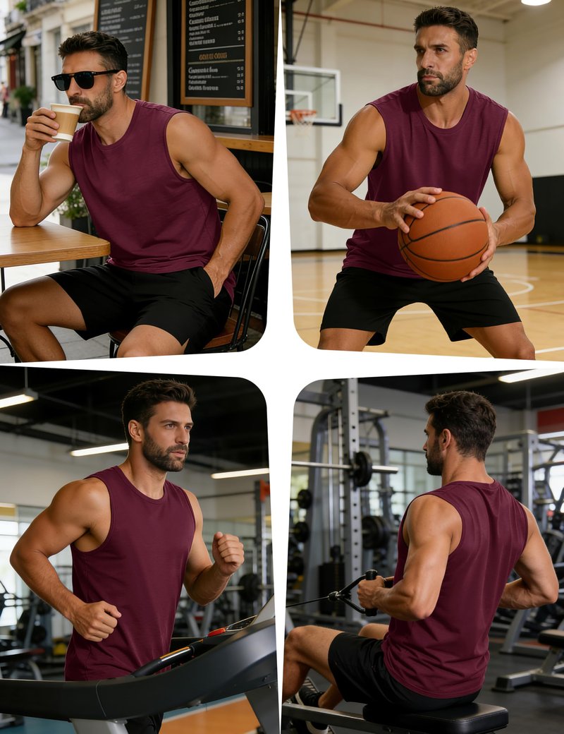 Cotrasen Mens Tank Top UPF 50+ Cotton Sleeveless Shirt Lightweight Casual Gym Workout Cooling Muscle Tee Shirt Wine Red 2XL