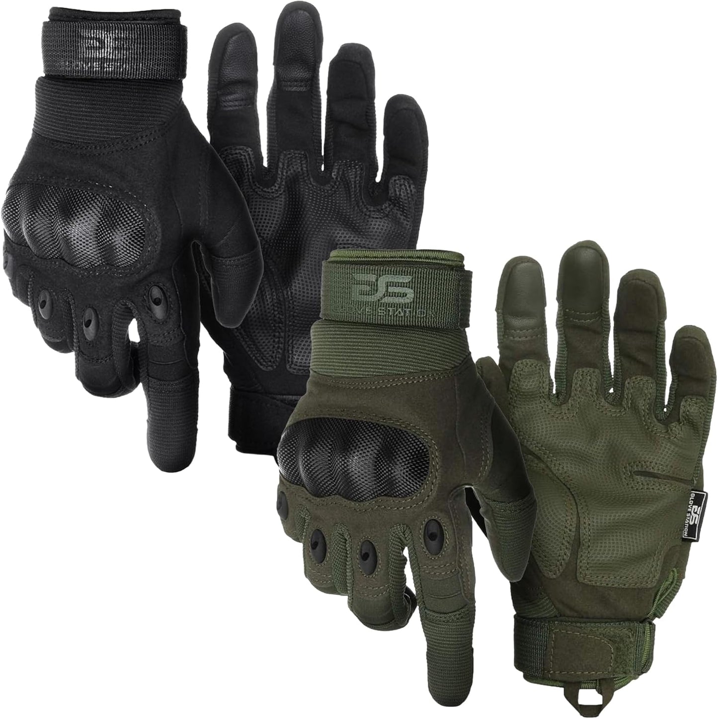 Touchscreen Utility Gloves for Men - Hard Knuckle Protection | Black & Green, Medium Size