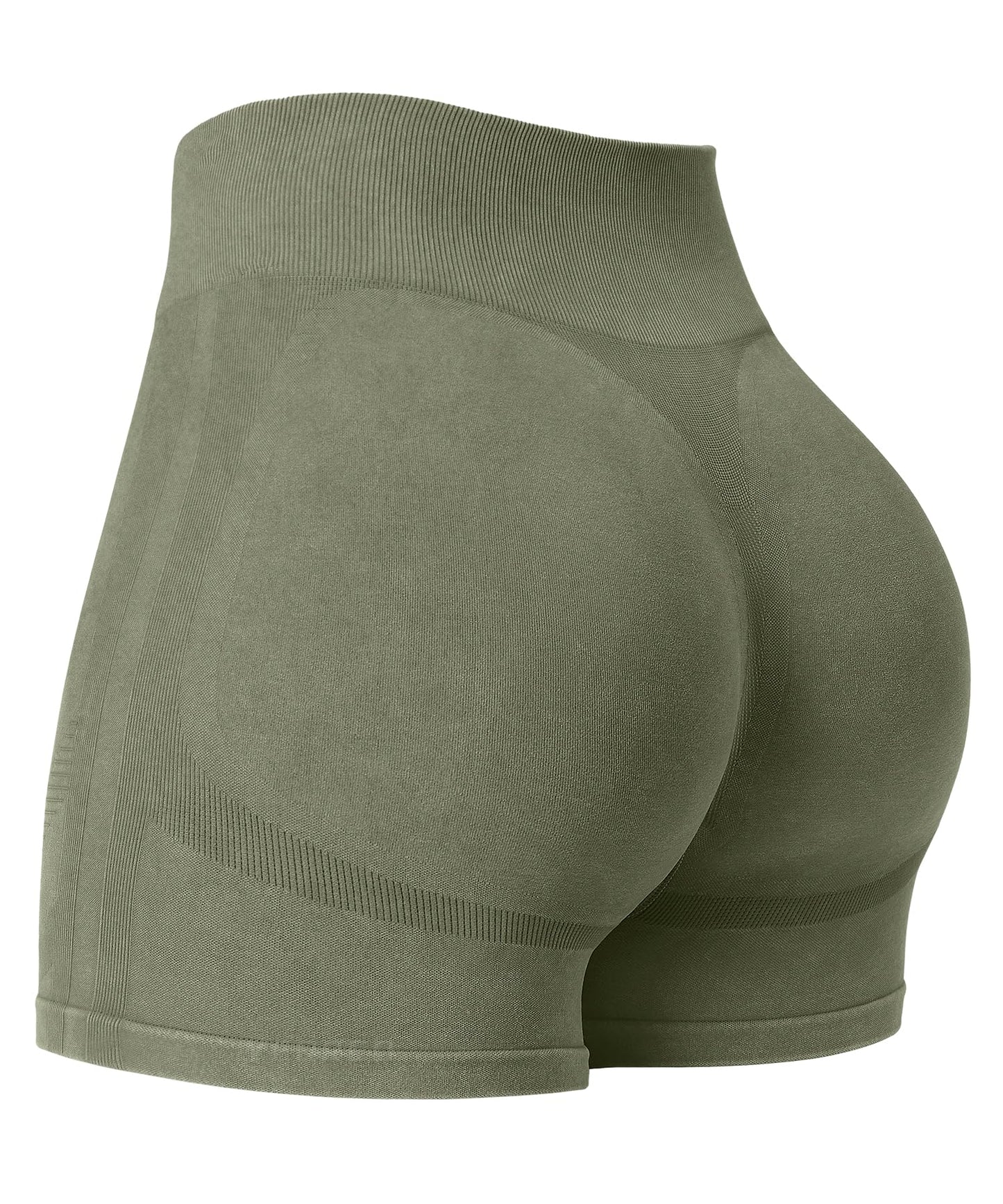YEOREO Women Workout Biker Shorts Impact 4.5" Faux Denim No Front Seam Mid Waist Hidden Scrunch Lifting Yoga Gym Shorts Green S
