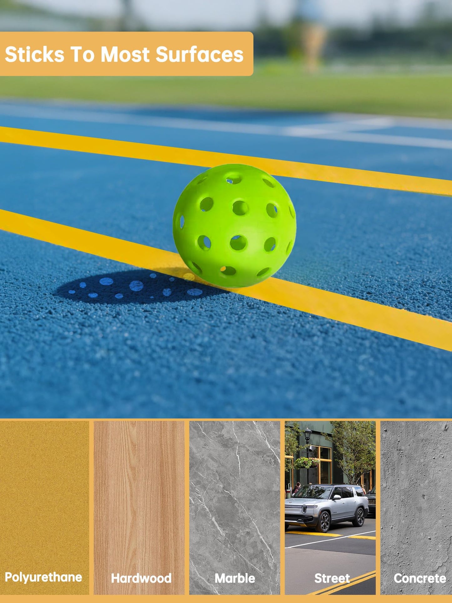 SONICTOP Pickleball Court Marking Kit, 2" x 263 ft Lengthened Pickleball Court Tape 5PCS Set Makes Full Size Outdoor Court Yellow Tape for Temporary Court Lines No Residue Easy Installation(Yellow)