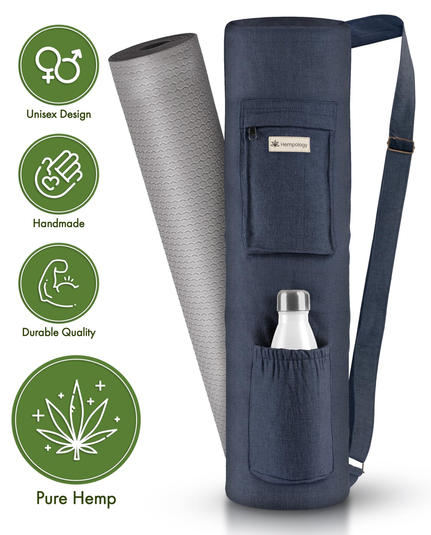 HEMPOLOGY Yoga Mat Bag - Yoga Mat Carrier with Adjustable Strap, Yoga Bag for Mat, Yoga Mat Bag Carrier for Standard Size Mats, Yoga Mat Bags, Yoga Mat Carrier for Men and Women, Carrying Bag, D Blue