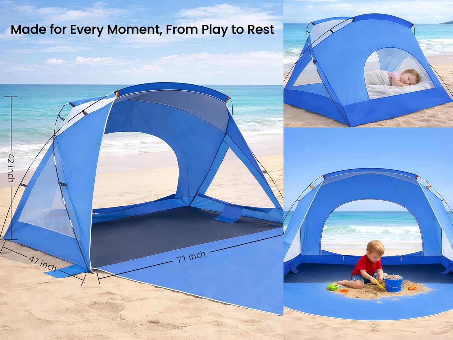 Portable Beach Tent - UPF 50+ UV Protection Sun Shelter for 2-8 People | Easy Setup Waterproof Canopy for Family Picnics & Fishing