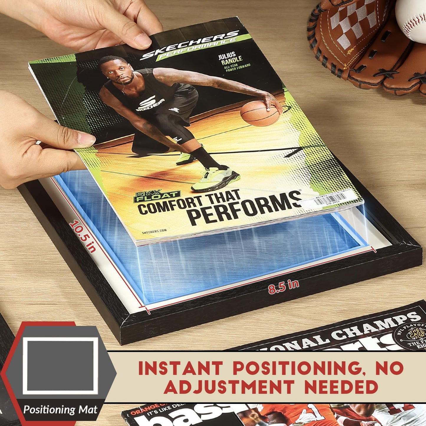 JupDec Sports Magazine Frame 4 Pack, Premium Wood Display Case for 8" x 10.5" Magazines, Wall Mount or Tabletop Stand, Layered Design with Positioning Mat, Perfect for Sports, Fashion & Home Decor