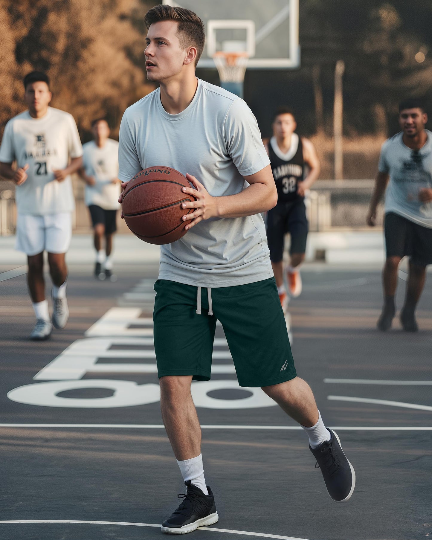 NY Threads Men's Athletic Shorts Quick Dry Loose-Fit Lightweight Running Workout Gym Shorts with Pockets, Large, Dark Green
