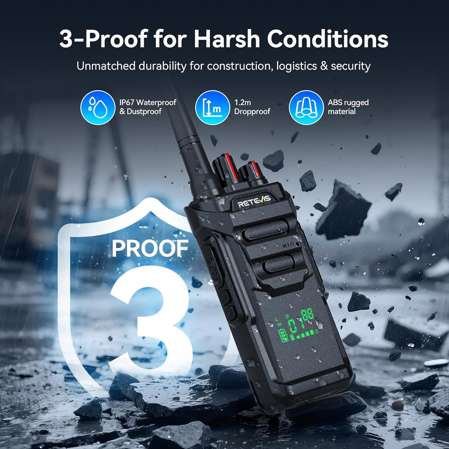 Retevis RT48H Waterproof Walkie Talkies - Rugged Long Range 2-Way Radio with Earpiece | 6-Pack
