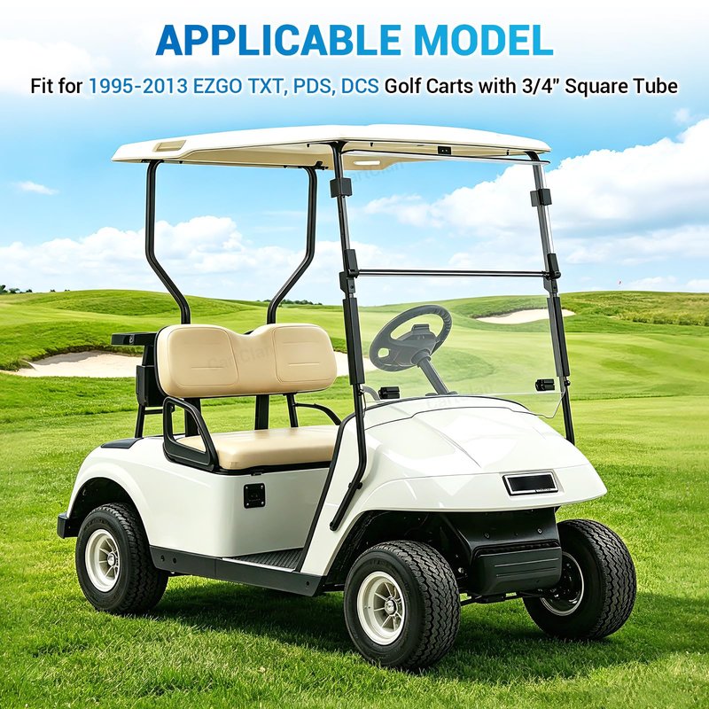 CartClan EZGO TXT Golf Cart Windshield, EZGO Windshield Fit for 1995-2013 EZGO TXT & PDS & DCS Golf Carts with 3/4" Square Tube, Foldable Golf Cart Windshield Replacement, PC UV Resistan