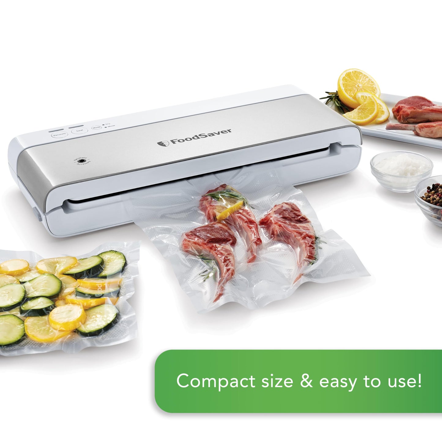 FoodSaver 4800 Series Vacuum Sealer Machine & Compact Vacuum Sealer Machine with Sealer Bags and Roll for Airtight Food Storage and Sous Vide, White