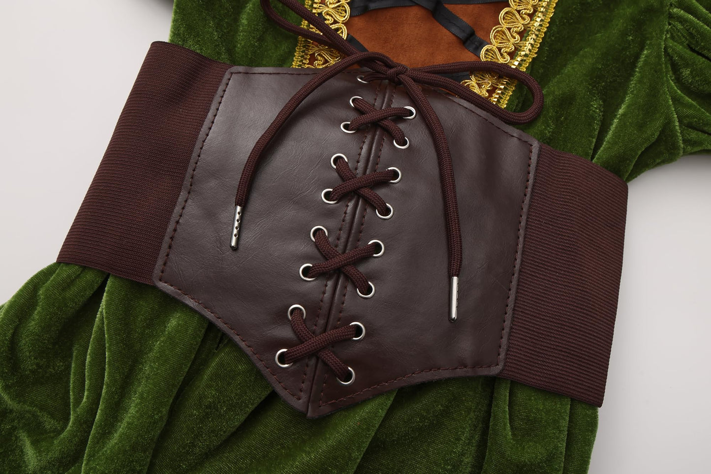 Mecamelon 7 Pcs Archer Costume for Girls Medieval Renaissance Hunter Dress Costume with Cape (Green, 7-8 Years)