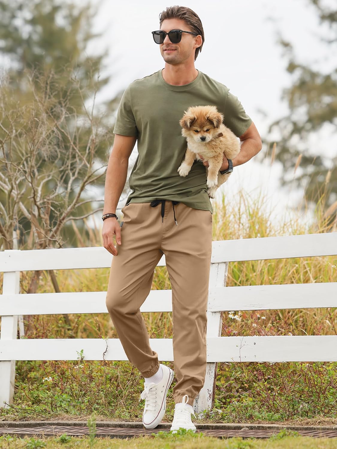 Mens Casual Cargo Joggers - Cotton Drawstring Hiking Pants for Outdoor Activities | Comfortable Twill Sweatpants