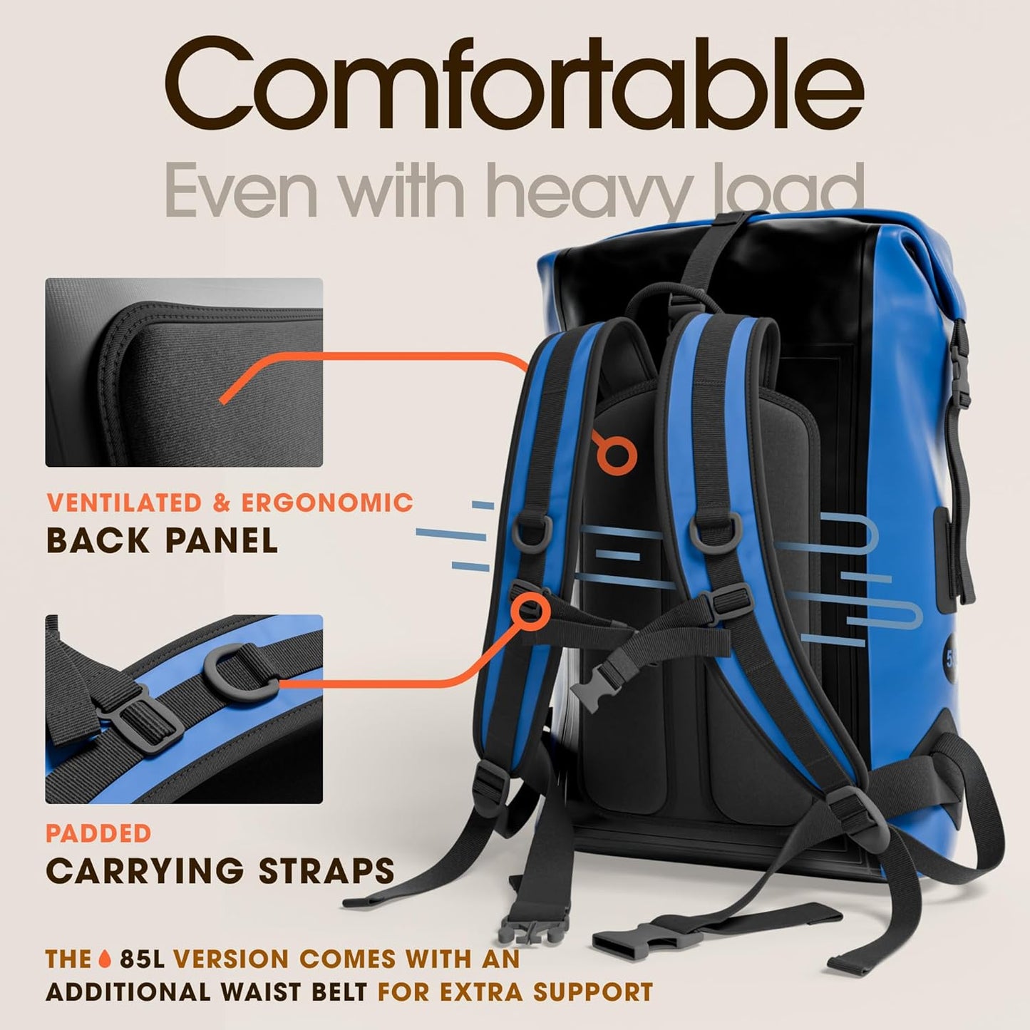 Waterproof Backpack for Hiking - Heavy Duty Roll-Top Closure | Cushioned Dry Bag & Phone Case Included