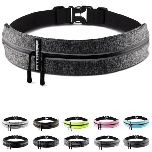 Fitgriff® Running Belt for Men & Women - Secure Jogging Pouch for Phone, Keys & Essentials - For All Cell Phones (Grey, 24.5" - 35.5" Waist Size)