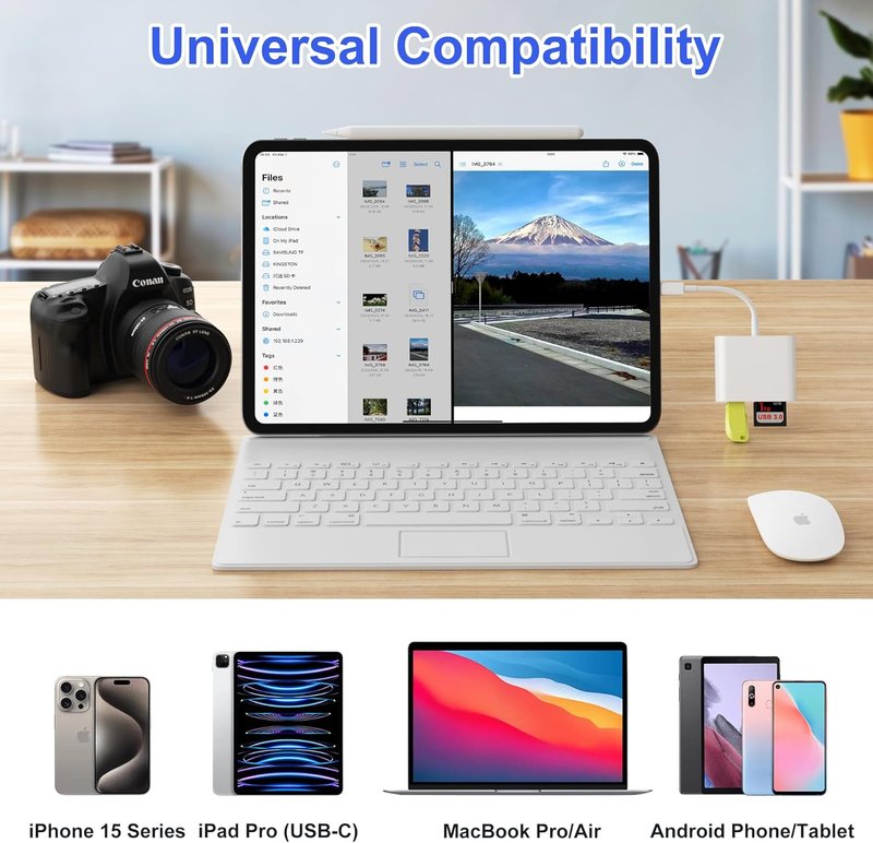 High-Speed USB 3.0 Type C SD Card Reader - Adapter for iPhone 17/16/15 Pro Max, Mac, iPad, Android (White)