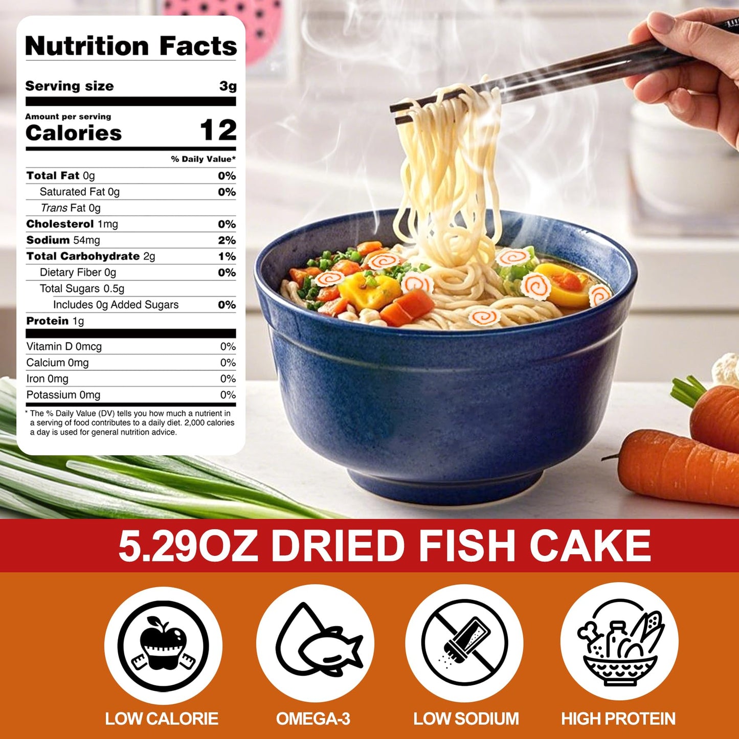 5.3oz Freeze Dried Narutomaki Fish Cake - Japanese Ramen Toppings for Instant Noodles, Udon, Soup, Camping Food & Emergency Supplies, Authentic Asian Cuisine