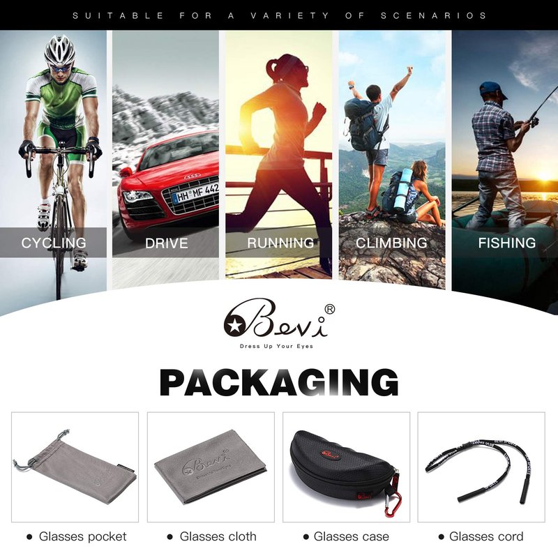 Bevi Polarized Sports Sunglasses for Men Women Baseball Running Cycling Golf Tr90 Durable and Ultralight Frame 2735C7