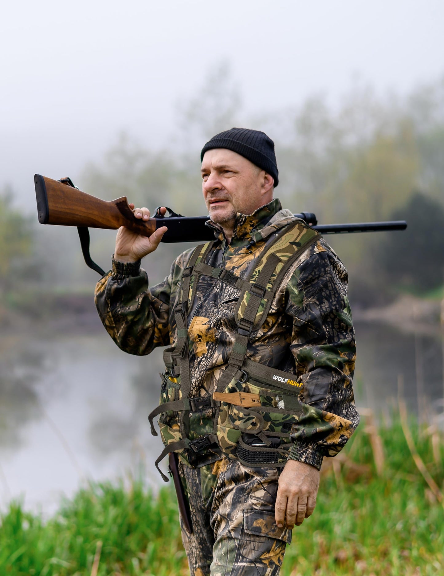 WOLFHUNT Turkey Vest with Seat Magnetic, Hunting Vest for Turkey with Large Game Bag, Extensive Adjustability & Multi-Function Pocket, Os_woods