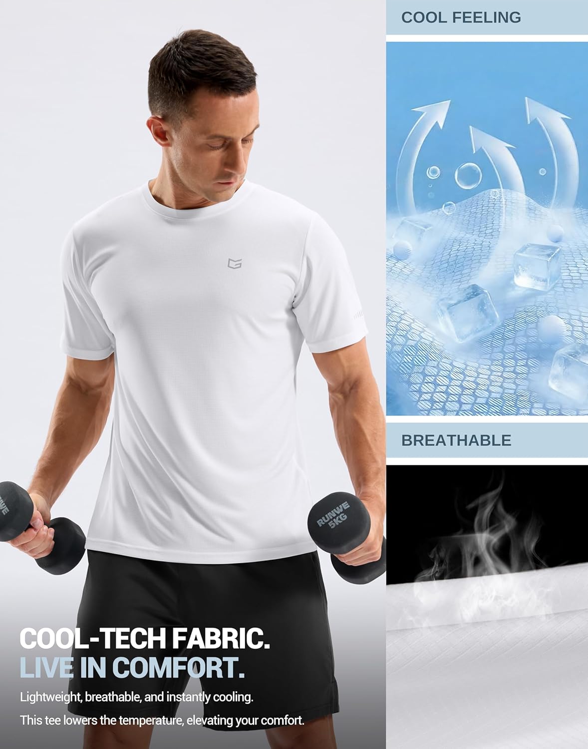 Men's Breathable Workout T-Shirts - Lightweight Cooling Dry Fit UPF 50+ Sun Protection | Ideal for Running & Hiking