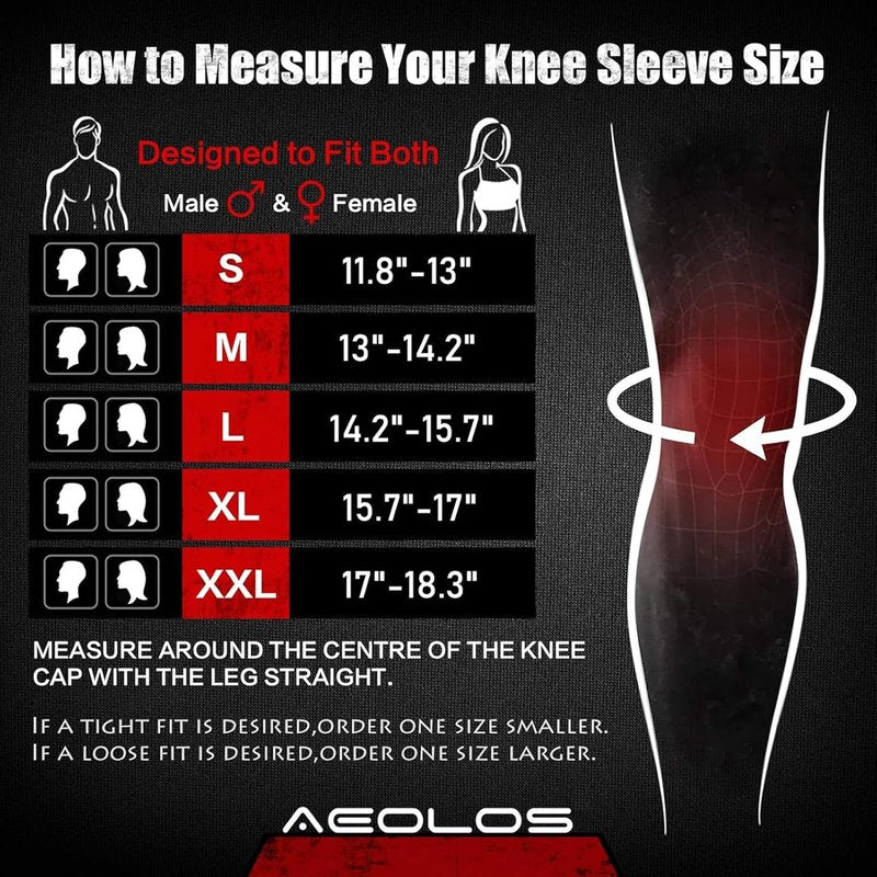AEOLOS Knee Sleeves - 7mm Compression Braces for Heavy Lifting | Large Black (1 Pair)