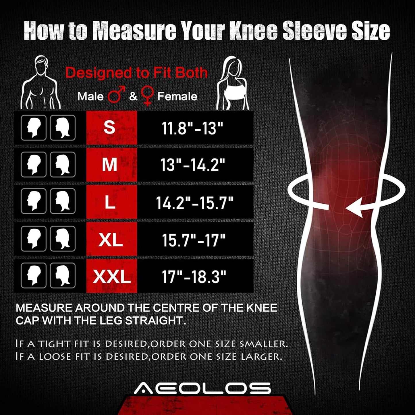 AEOLOS Knee Sleeves (1 Pair)，7mm Compression Knee Braces for Heavy-Lifting,Squats,Gym and Other Sports(Small,22Black4)
