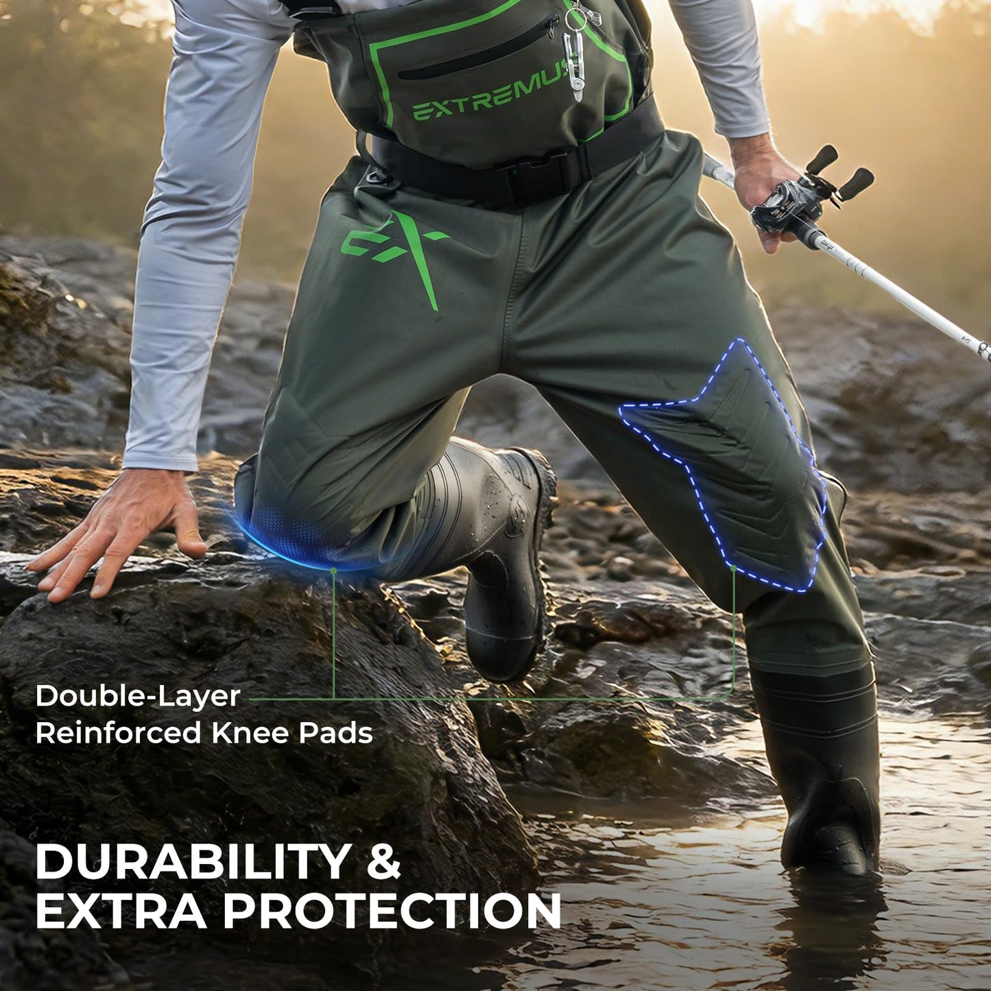 Extremus by KastKing MarshPro Fishing Waders for Men, Military Green, M5