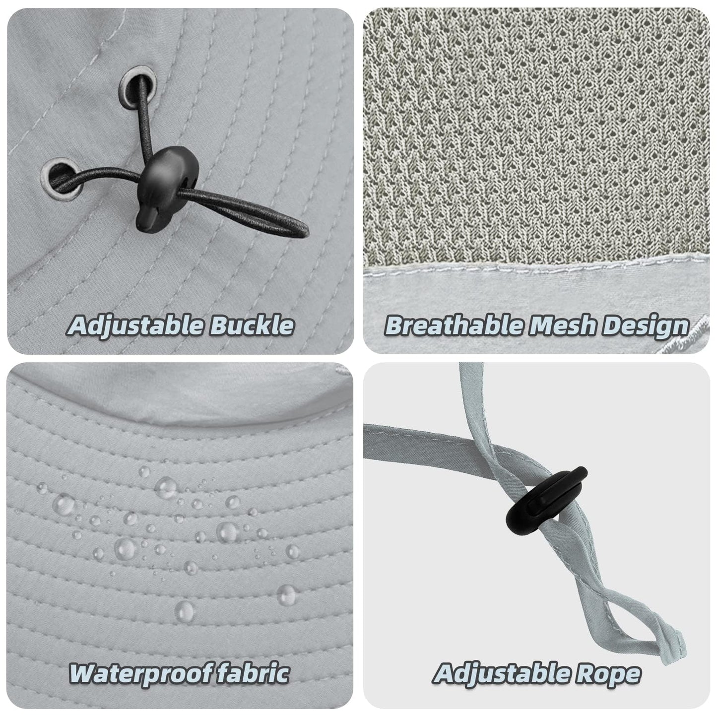 Fishing Hat for Men Sun Protection Hat with Removable Mesh Face Neck Flap Cover Windproof Strap for Men and Women Light Gray