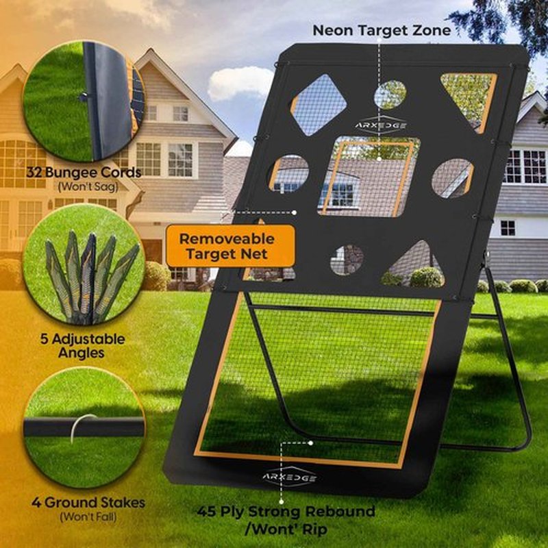 Lacrosse Rebounder for Backyard & Volleyball Rebounder with Bonus Target Net, 5 Rebound Angles, Strong Bounce back, 4x7ft Large Practice Area - Durable Volleyball Rebounder Net for Multisport Training
