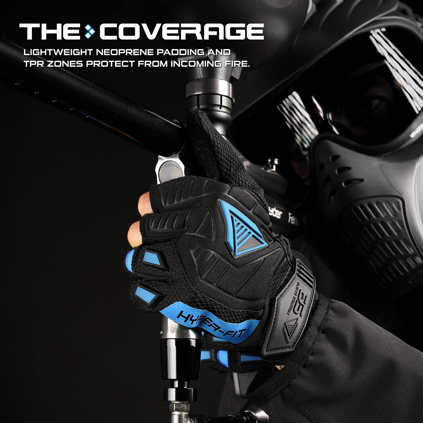 Glove Station Tactical Paintball Gloves - 2 Fingerless Design for Men, Blue, Large