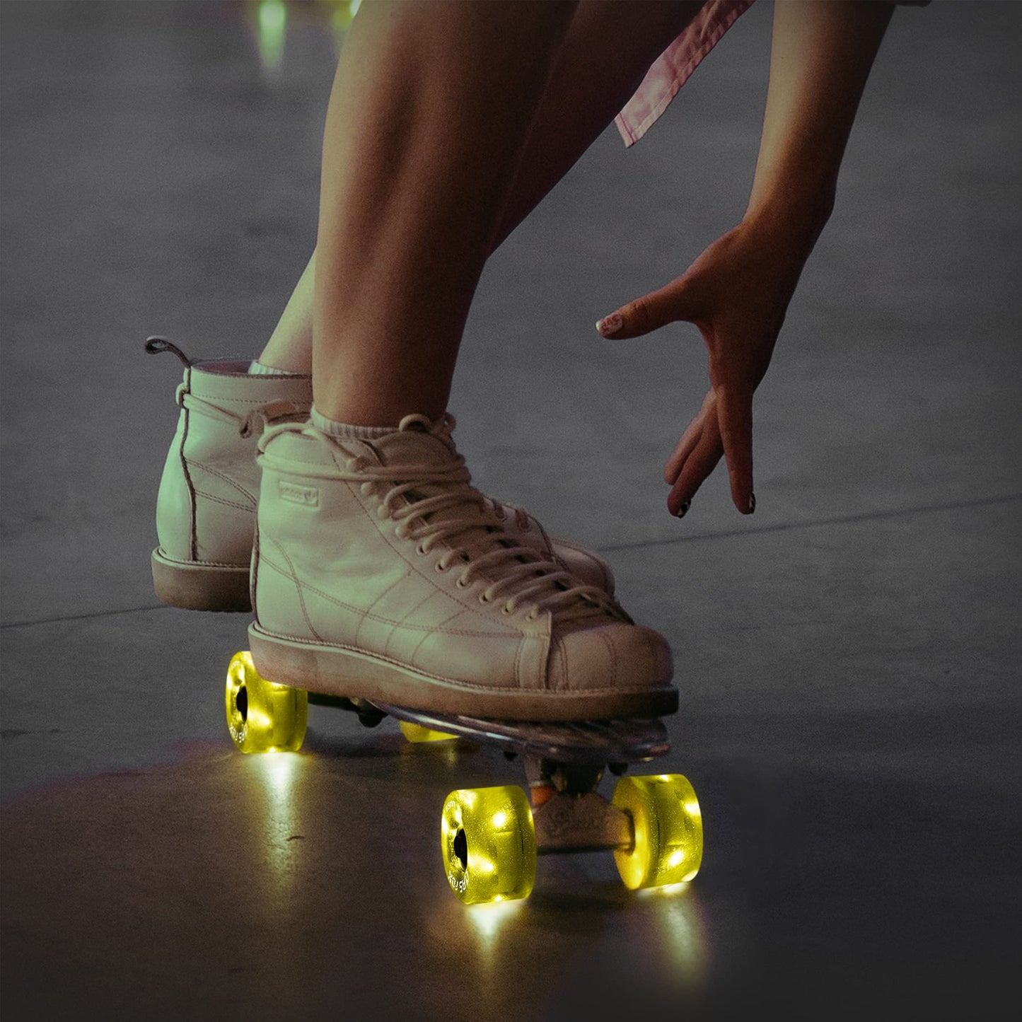 CLAS Fox Roller Skate Wheels Luminous Light up with Shining Dots and ABEC-9 Bearings Installed 65mm X 35mm 82A 8 PCS Outdoor or Indoor for Double Row Skating (Fluo. Yellow)