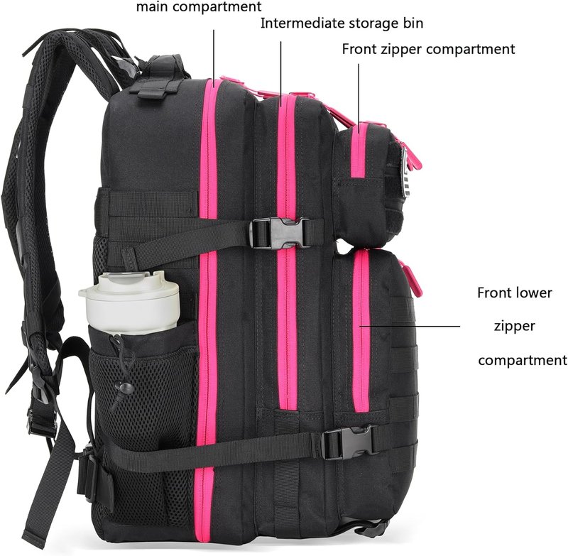 Tactical Assault Backpack - 45L Molle Waterproof Rucksack for 3-Day Adventures | Black Rose