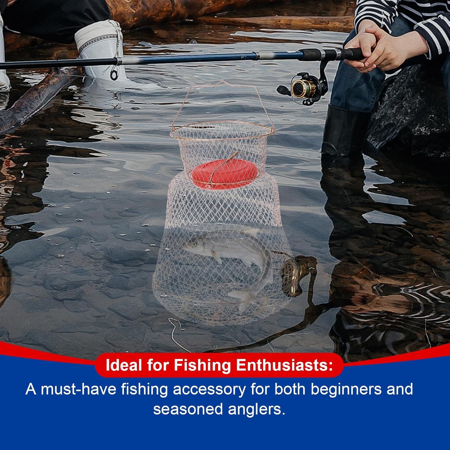 Floatable Galvanized Steel Wire Fish Basket - Portable, Durable Fishing Net Cage | Collapsible Design