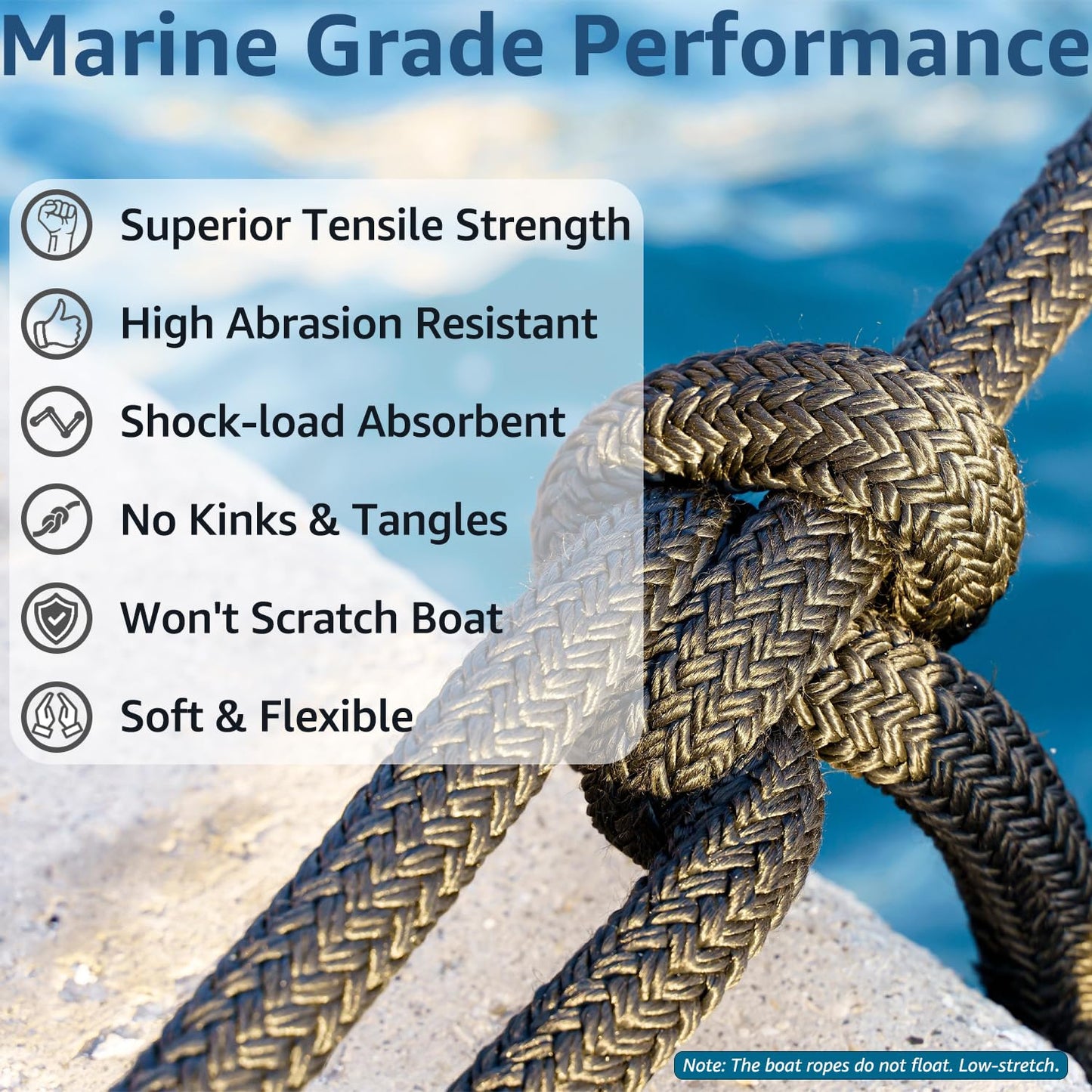 PACTHSD 4 Pack 1/2" x 20' Dock Lines - Marine Grade Nylon Boat Ropes with 12" Eyelet for Docking and Mooring - Double Braided Boat Lines, High Strength, Easy Handling, Fray Resistant - Black