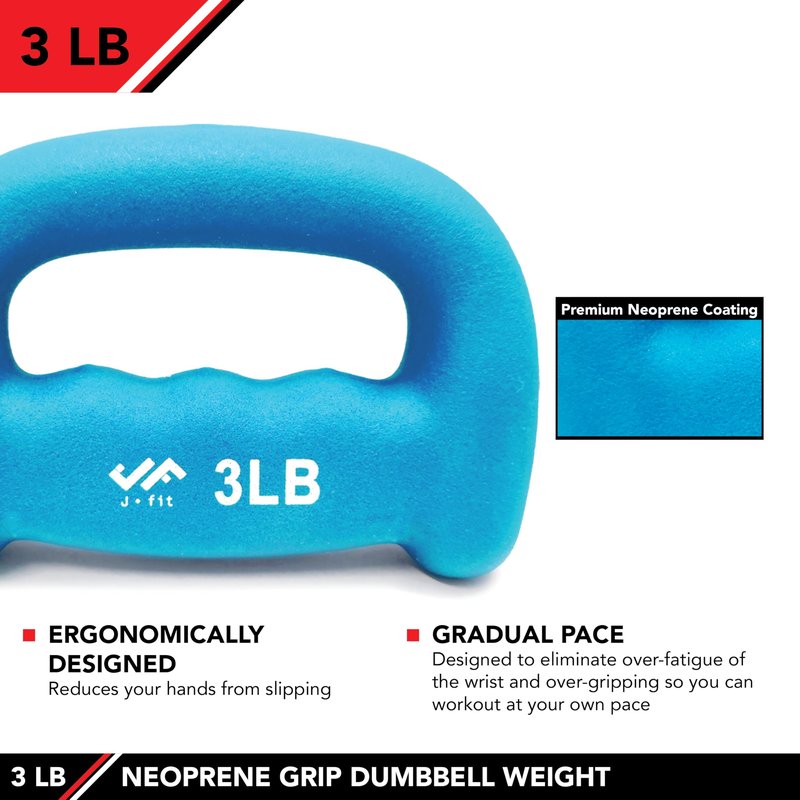 JFIT Neoprene D-Grip Dumbbell Weight, 3LB, 3 Pound