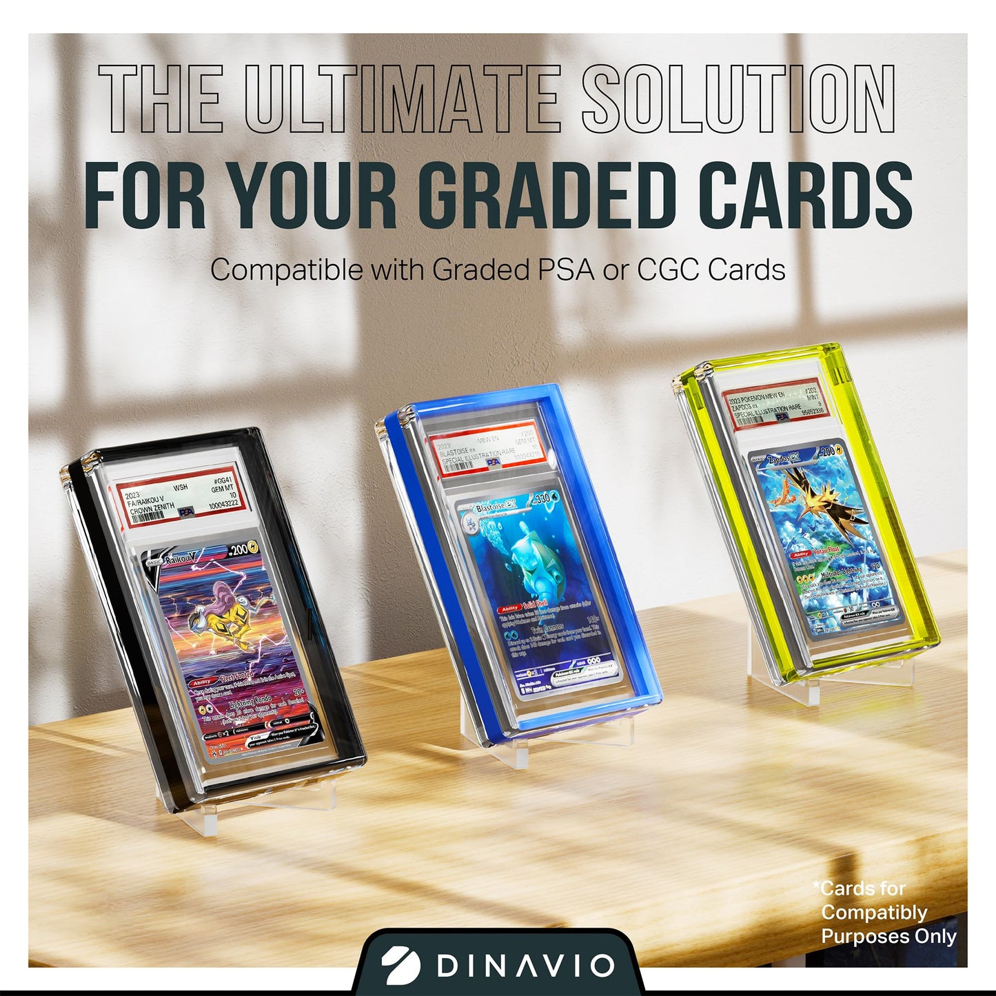 Dinavio Crafthouse PSA Graded Card Display Acrylic Case for Standard PSA and CGC Slabs - Slab Case - PSA Card Case - Graded Card Display Case - Updated Dimensions - Stand Included (Red Border)