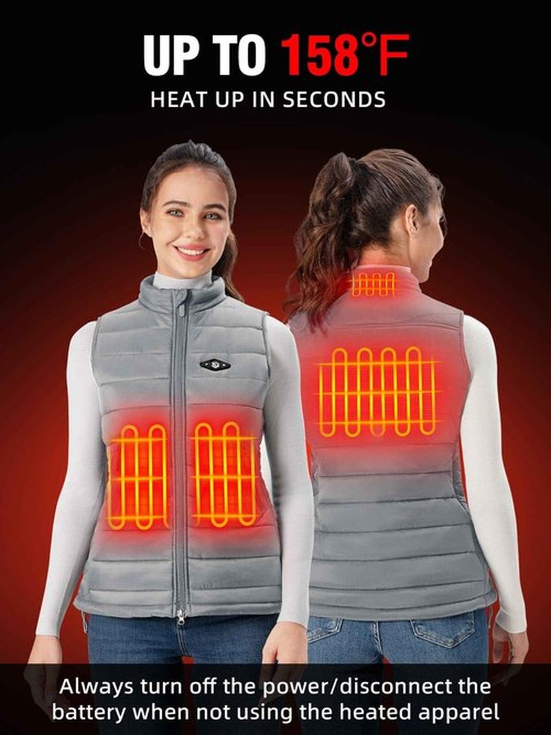 WASOTO Heated Vest Women With 16000 mAh Battery Pack Charger Included Washable Rechargeable For Indoor Outdoor Work Golfing Walking Cycling Ice Skating（Light Grey,S）