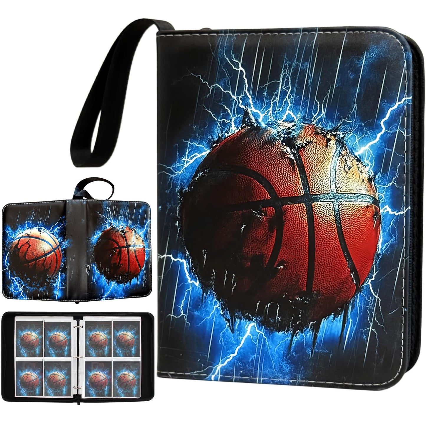 400 Pocket Zippered Basketball Card Binder, 4-Pocket Trading Card Album with 50 Removable Sleeves, PU Leather Waterproof Sports Card Holder for NBA Basketball Cards Storage Display Case Gift