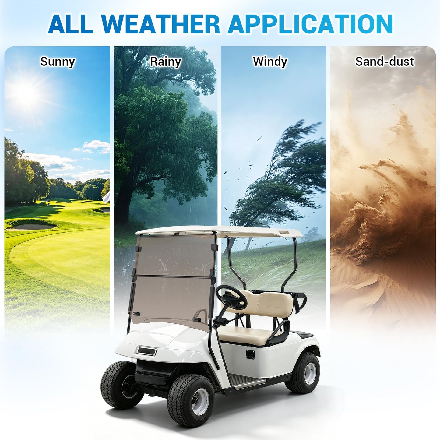 CartClan EZGO Golf Cart Windshield, Foldable EZGO Tinted Windshield for 1995-2013 EZGO TXT, PDS, DCS Golf Carts, UV and Impact Resistant, PC Golf Cart Windshield with Clips