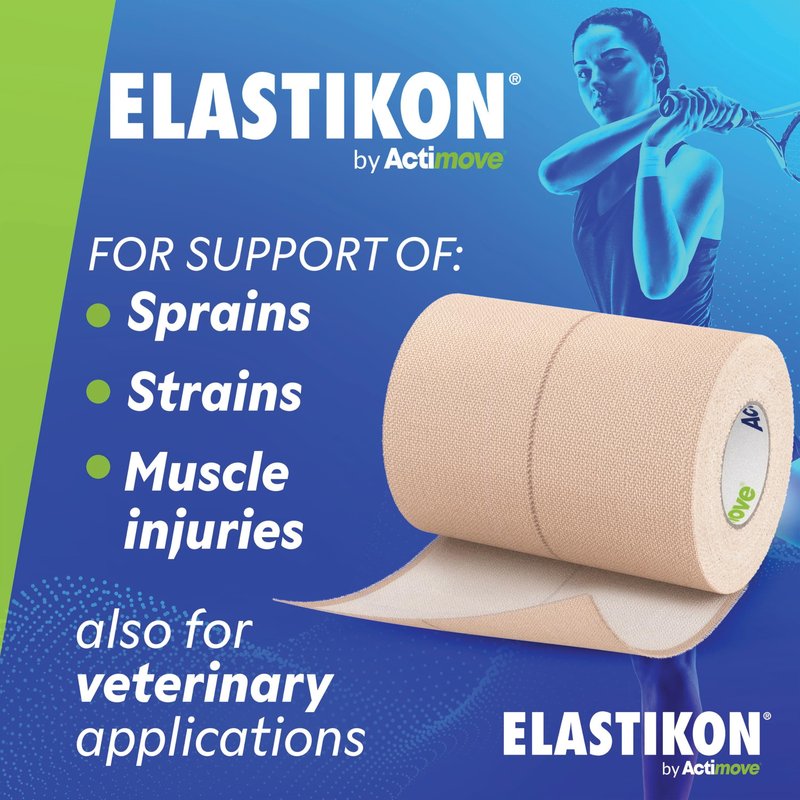 ELASTIKON by Actimove Elastic Athletic Tape - Provides Support for Sprains, Strains, Muscle Injuries - for Sport and Veterinary Applications - 2 in x 2.5 yd, 6 Rolls