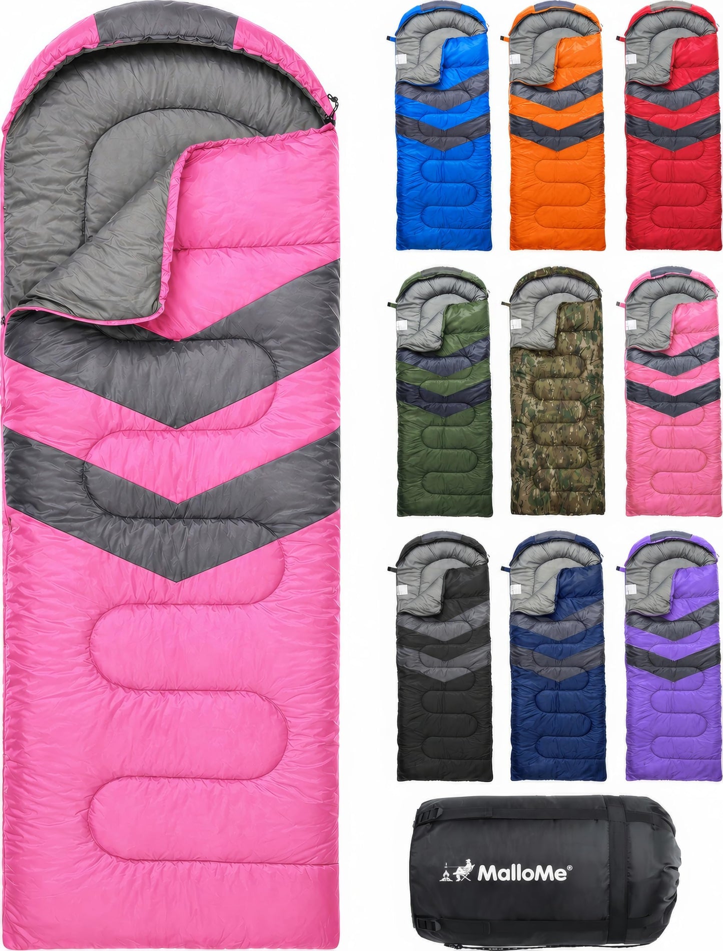 MalloMe Sleeping Bags for Adults Cold Weather & Warm - Backpacking Camping Sleeping Bag for Kids, Girls, Boys - Lightweight Camping Essentials Gear Accessories Hiking Sleep Must Haves Single & Double