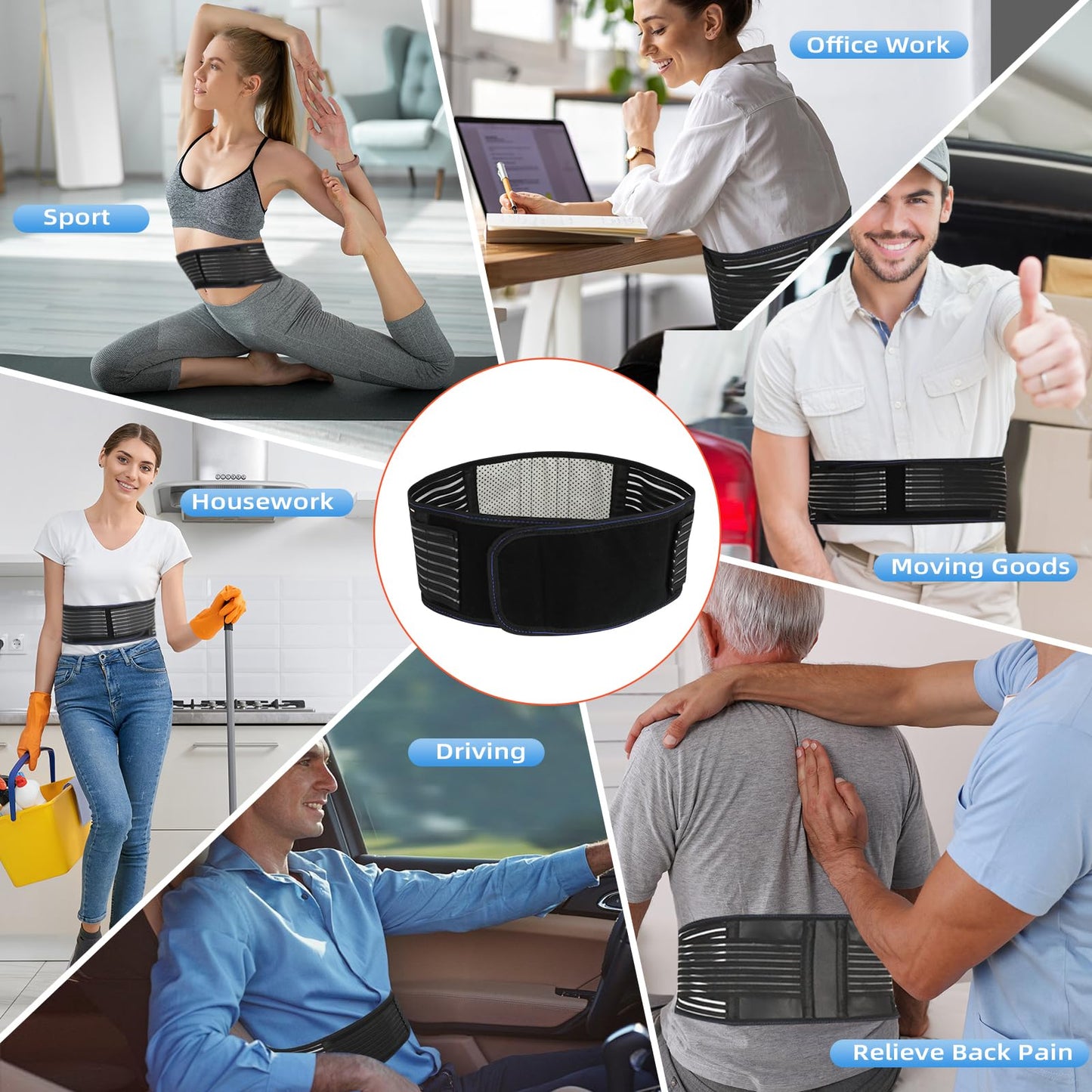 Back Brace for Lower Back Pain Relief, Lumbar Support Belt for Work for Men&Women with Magnet, 4 Reinforced Stays, Self Heating Adjustable Back Support for Sciatica, Herniated Disc, Scoliosis (Large)