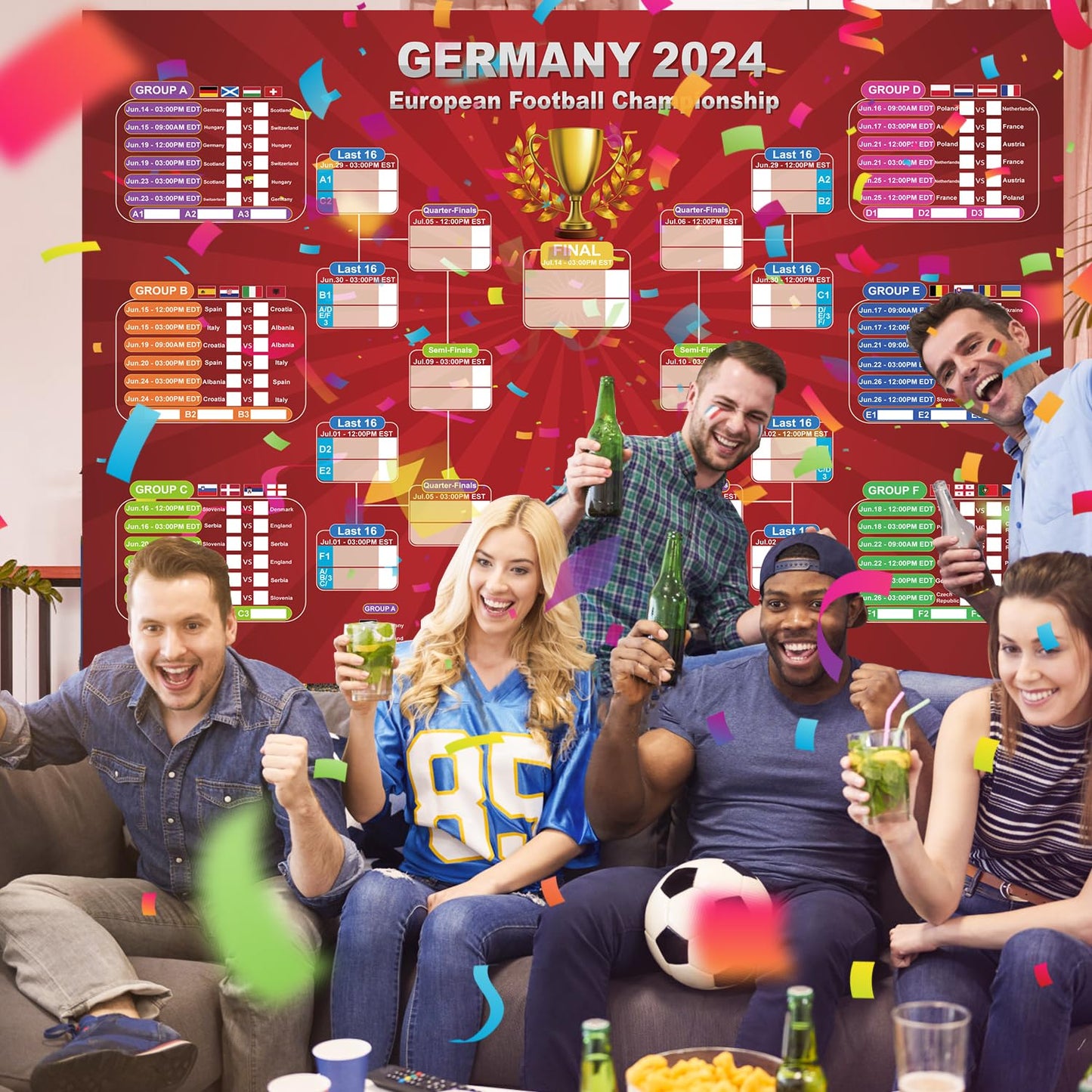 European Cup 2024 Soccer Game Wall Calendar Poster GERMANY 2024 European Football Championship sticker book Football Tournament Schedule Soccer Matches Wall Chart for Home Office bar football club Decorations… (European Cup)