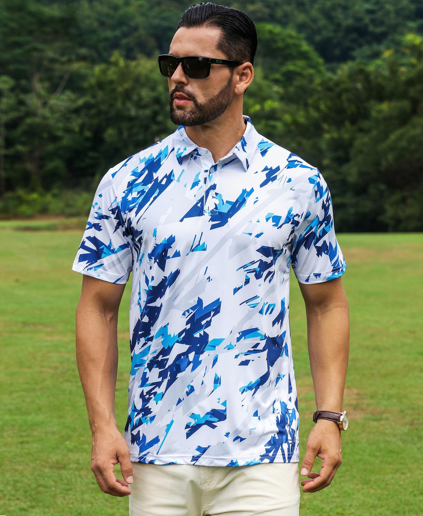 ELETOP Men's Golf Polo Shirts Short Sleeve Moisture Wicking Hawaiian Tropical Polos Performance Golf Shirts for Men Dry Fit
