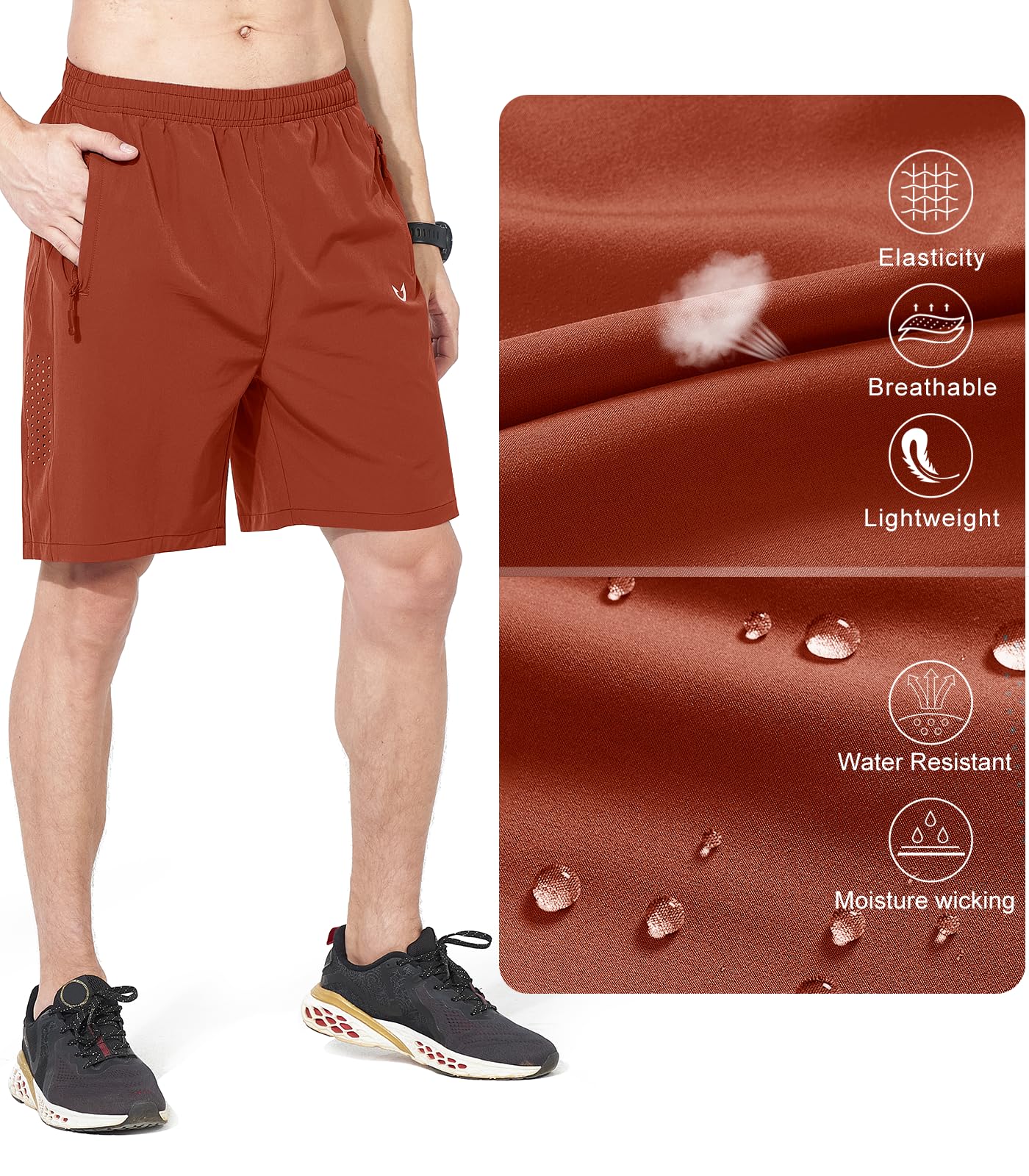 NORTHYARD Men's Athletic Running Shorts Gym Workout 7"/9"/5" Quick Dry Lightweight Sports Basketball Tennis 3 Zipper Pockets REDCLAY M