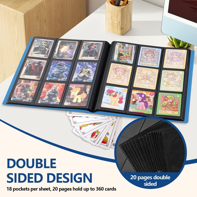 Premium Trading Card Binder - 9 Pocket Collection Album for Yu-Gi-Oh, Sports & Baseball Cards | Blue