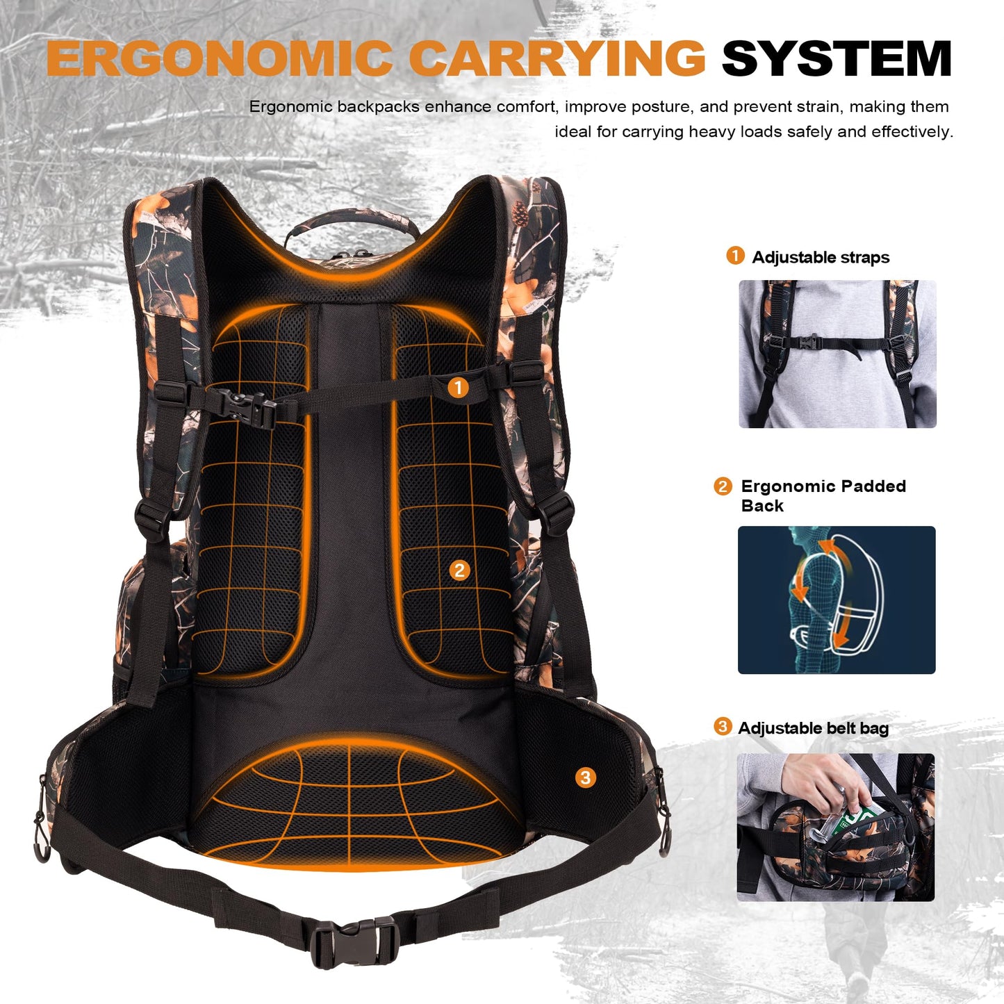 uniHimal Hunting Backpack,35L Waterproof Camo Backpacks for Men